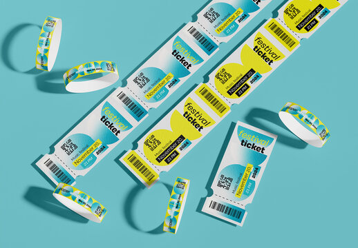 Tickets and Wristbands Pass Mockup