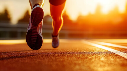 Fototapeta premium Runners Legs in Motion on Track at Sunset