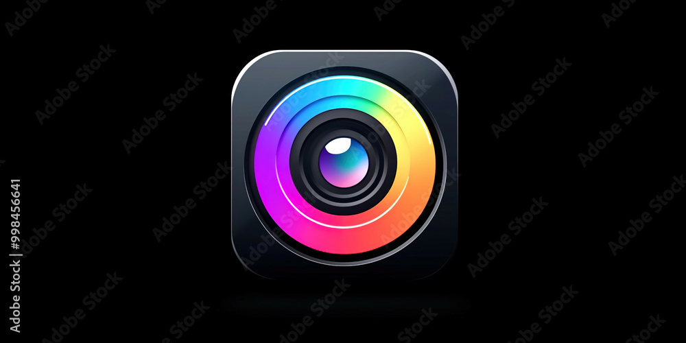 Poster a colorful camera icon with a black background