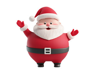 Jolly Santa Claus raising both hands in excitement transparent image. Christmas promotion isolated cutout 3d render. Santaclaus with white beard cut out clipart design element png