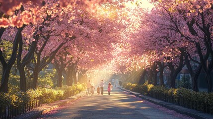 Serene Spring Walk Under Pink Cherry Blossoms