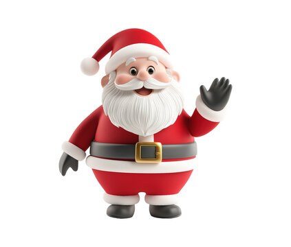recommend clip art: Santa Claus waving in festive red outfit transparent image. Santaclaus with white beard and black belt isolated cutout 3d render. Christmas holiday character cut out clipart element png