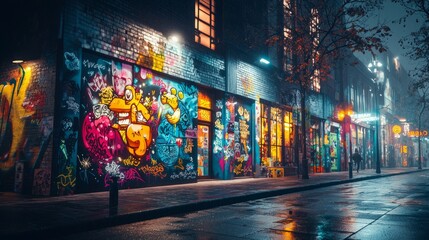 Obraz premium Vibrant Street Art in Urban Night Scene