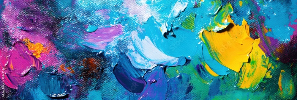 Aufkleber Bright colors splash across the palette as paintbrushes enhance the canvas with unique abstract strokes, showcasing creative expression. Generative AI