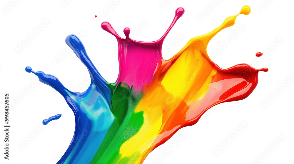Poster rainbow paint splash transparent image. bursting dynamically vibrant multicolored dripping paint iso