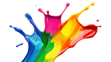 Rainbow paint splash transparent image. Bursting dynamically vibrant multicolored dripping paint isolated cutout 3d render. Creative artistic cut out clipart design element png