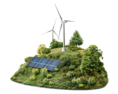 PNG Solar panels vegetation outdoors windmill.