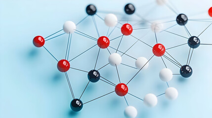 Interconnected Spheres in Red, White, and Black Design