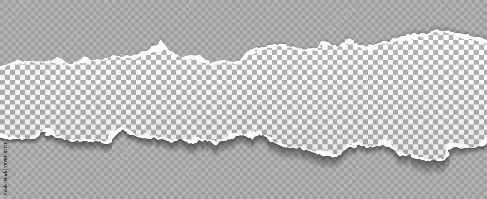 Poster torn, ripped piece of horizontal paper with soft shadow is on dark grey squared background for text.