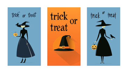 Obraz premium Halloween Posters or Flyers set. Flat style. Vector set for postcard, flyer, banners.