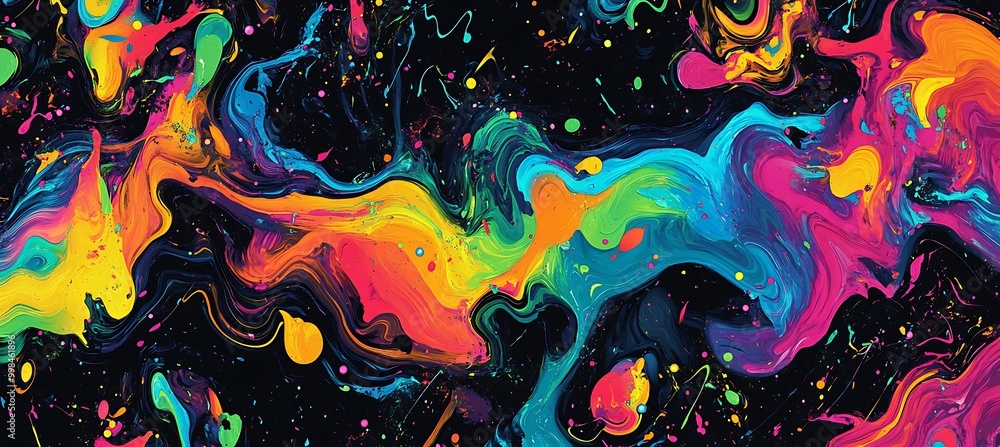 Poster a vibrant, neon abstract pattern with a large dark area for text