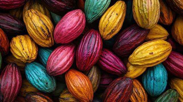 A heap of vibrant cocoa (Theobroma cacao) seeds near Choroni, Venezuela.