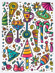 Fototapeta premium New Year and Christmas card, graphic advertising backgrounds in a doodle 2D illustrator style