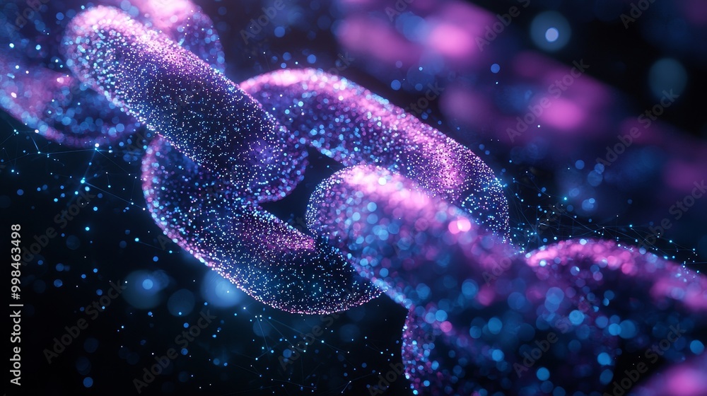 Poster the blockchain technology is displayed against a blue neon color background