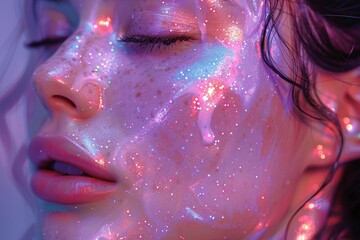Girl Pattern. Pink Magic Hologram. Rainbow Invitation. Holographic Mystical Effect. Purple Abstract Background. Lilac Pastel Gradient. Unicorn Glitter. Stars Girl