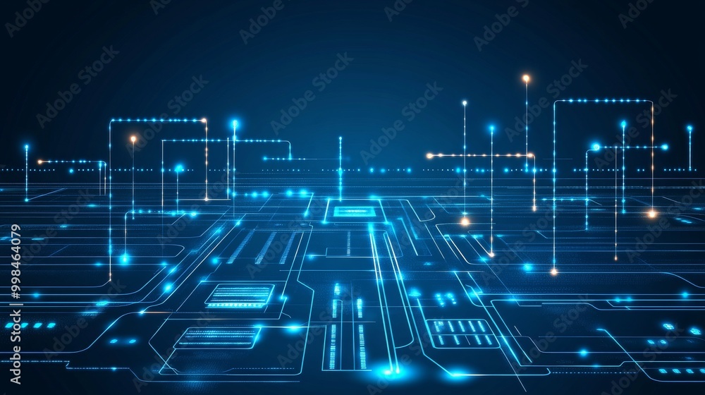 Poster graphical representation of circuitry technology in electronic computer hardware on a circuit board 