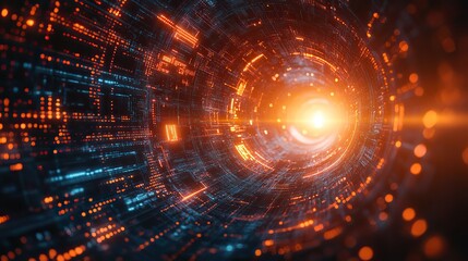 The abstract futuristic technology business background depicts a high-tech, forward-thinking environment.