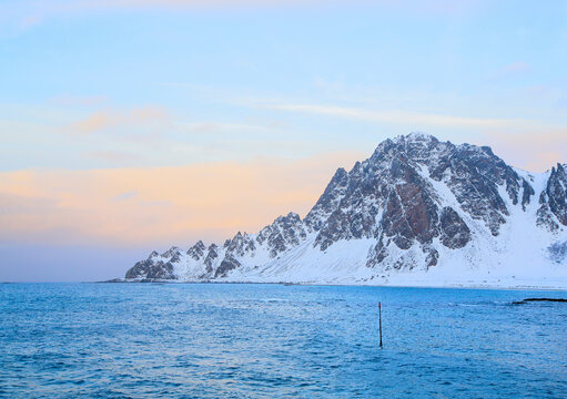 Porto di Bleik in inverno (febbraio). Isole Vesteralen, Andoya, Norvegia