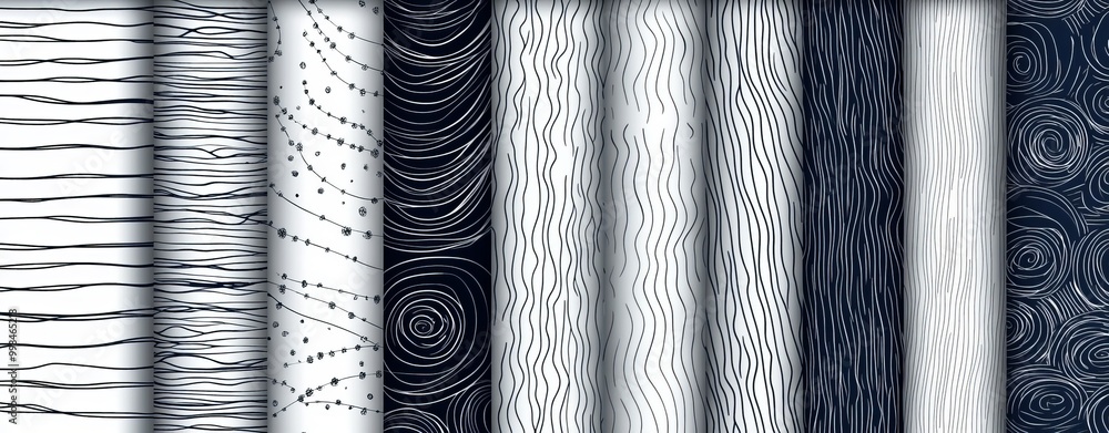 Poster design background set with seamless abstract hand-drawn patterns.