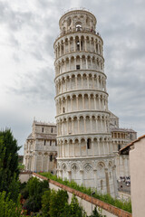 View of the Leaning Tower of Pisa, in the background the Cathedral - Pisa, Tuscany, Italy