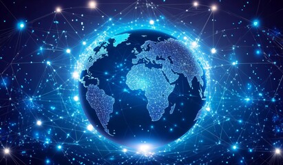Fototapeta premium An illustration showing a global network connection (points and lines on a world map). Modern illustration using a point and line composition concept.
