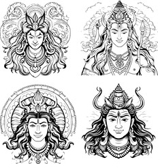 Hindu God Shiva Vector Black And White Coloring Page