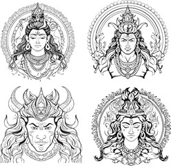 Hindu God Shiva Vector Black And White Coloring Page