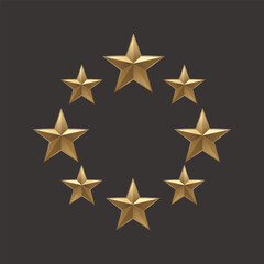 Obraz premium Set of gold stars in circle isolated on dark background. Vector realistic five golden stars
