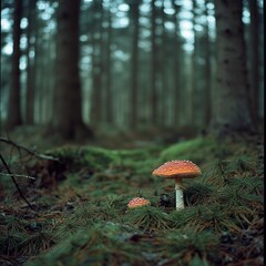 Mushrooms in the coniferous forest