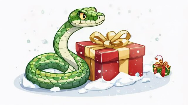 The year of the snake 2025, a beautiful green snake gives a New Year's gift