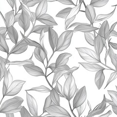 Hand drawn tropical leaf in pencil and ink with a summer botanical flower. Pattern for textile decor and wallpaper design. Monochrome illustration. Stock photo.
