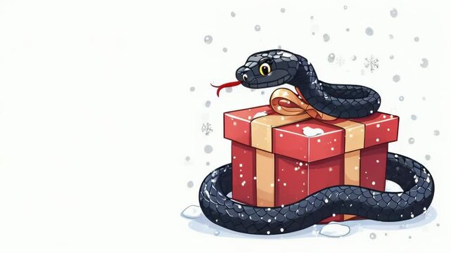 The year of the snake 2025, a beautiful black snake gives a New Year's gift