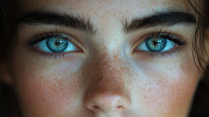 Close-Up Portrait of Woman with Blue Eyes and Freckles