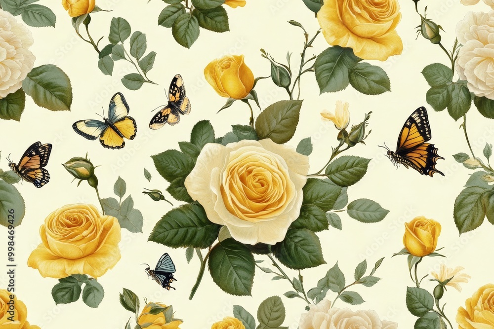 Poster tapestry with toile pattern. antique botanical wallpaper pattern. background image created with stoc