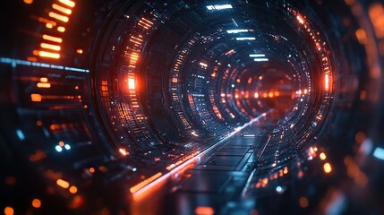 Obraz premium The abstract perspective sci-fi digital technology background features advanced tech elements for a futuristic design.