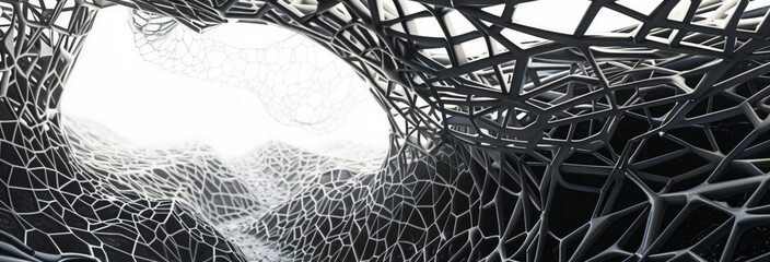 An abstract representation of a political tension. The art style tessellating textures resembling a web, weave or weft.