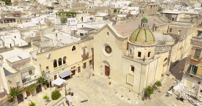 Aerial view of the Cathedral Maria Santissima Annunziata in the historic center of Grottaglie. It is the main church of the city in the province of Taranto, in Puglia, Italy.