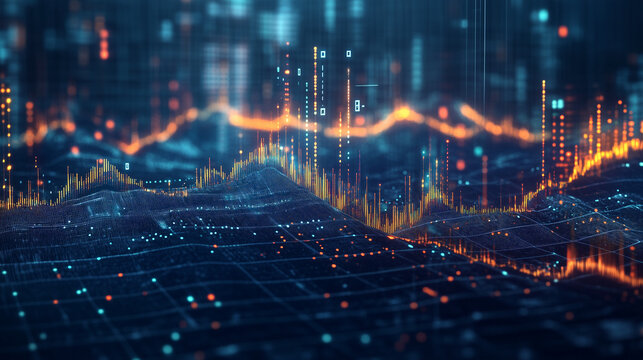 An abstract representation of rising stock indices, showcasing futuristic financial data points and graphs that illustrate market trends and performance