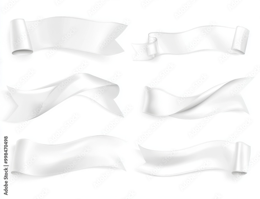 Poster isolated white ribbon with a curly pattern, clipping path included