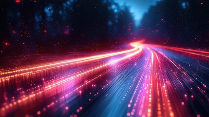 Obraz premium The abstract speed light background with glowing lines presents a modern technology scene with dynamic effects.