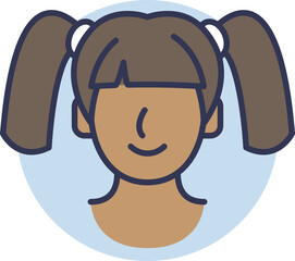 Fototapeta premium Illustration of a female avatar with pigtails, simple and friendly design.