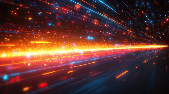 The abstract speed light background with glowing lines presents a modern technology scene with dynamic effects.