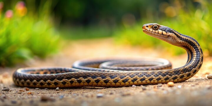 A snake slithering off its intended path in the wilderness, snake, astray, stray, wandering, wilderness, reptile, nature