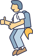 Illustration of a person with a jetpack giving a thumbs up, symbolizing innovation and progress.