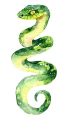 Naklejka premium Watercolor Painting of a Green Snake on White Background, Abstract Image, Texture, Pattern Background, Wallpaper, Cover and Screen of Smartphone, PC, Laptop, 9:16 and 16:9 Format