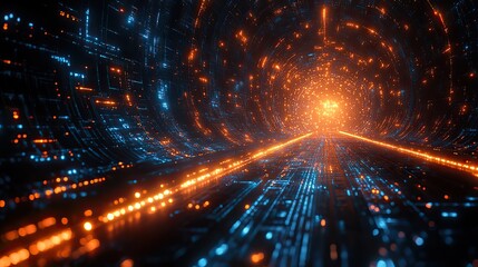 Obraz premium The abstract technology background includes glowing lines and a 3D tech wallpaper for a computer-generated digital composition.