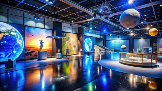 Interactive space exhibit in science museum, space exploration, guided tour, science museum, interactive, exhibits