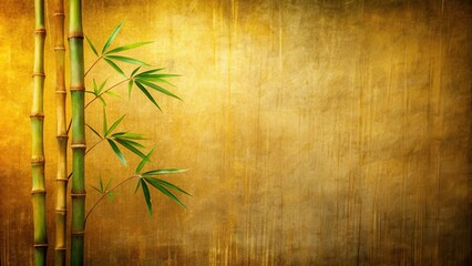 Timeless elegance captured in a photo of a bamboo branch on a vintage Japanese gold-textured background, timeless, elegance