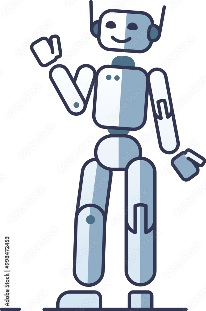 Poster a friendly humanoid robot waving, symbolizing advanced robotics and ai technology.