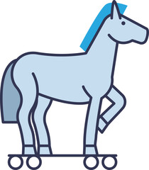 Illustration of a Trojan Horse on wheels, symbolizing deception and hidden threats.